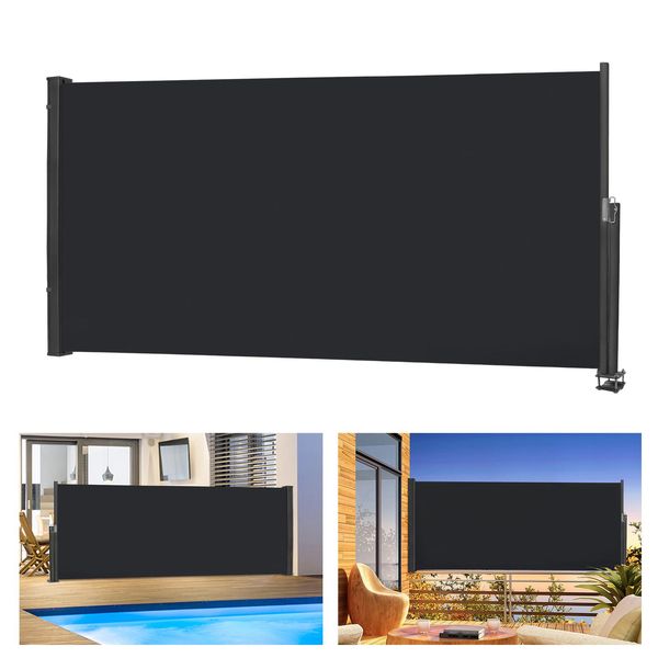 Sessamen-Lp Tenda Da Sole Laterale Tenda Da Sole Estensibile 140 X 300 Cm Protezione Solare In Poliestere Schermo Antivento Per Balcone E Terrazza, Tenda A Rullo Laterale Con Supporto A Parete, Antracite-image