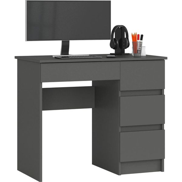 Scrivania Compatta Biurko A-7 Clp In Grigio Grafite Con 4 Cassetti Per Giovani E Studenti-image