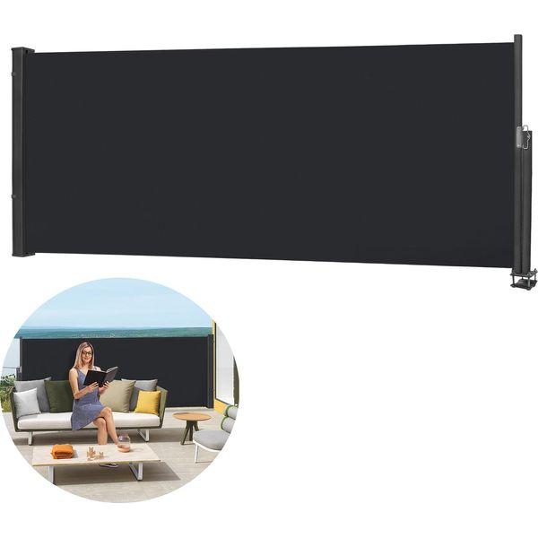 Tenda Da Sole Laterale Sessamen-Lp Tenda Da Sole Estensibile 100 X 300 Cm In Poliestere, Schermo Privacy E Frangivento Per Balconi E Terrazze, Tenda A Rullo Laterale Con Supporto A Parete, Antracite-image