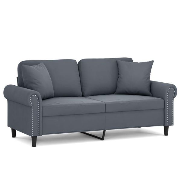 Divano A 2 Posti Con Cuscini Decorativi In Velluto Grigio Scuro 140 Cm-image