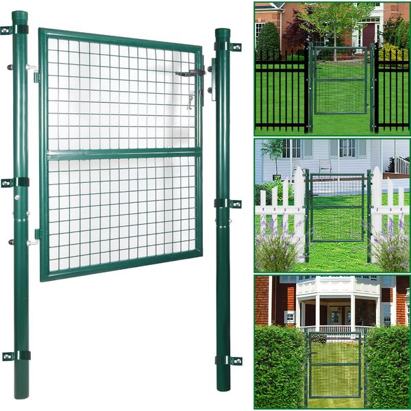 Izrielar Cancello Da Giardino 100X100 Cm Porta Da Giardino In Acciaio Zincato Con Serratura, Cancello Da Cortile Recinzione Incl. Serratura Porta, Cancello, Cancello Da Recinzione, Porta Da Recinzione, Porta Da Giardino, Recinzione Da Giardino - Verde-image