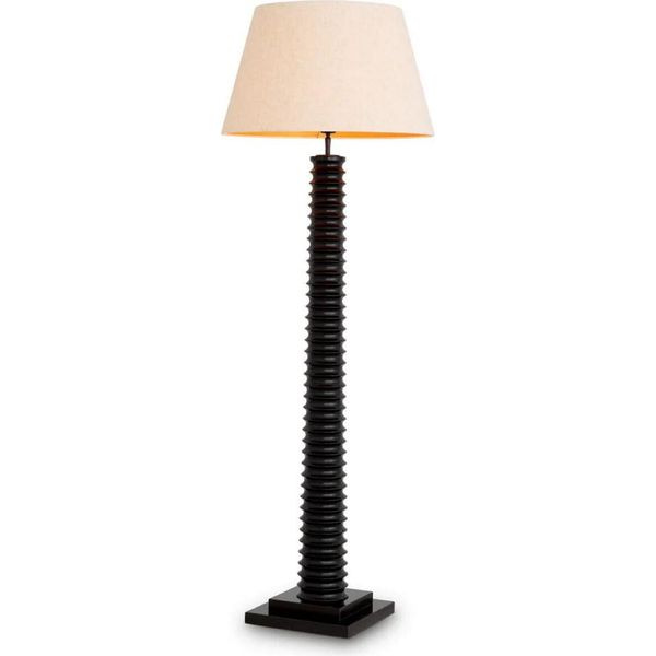 Casa Padrino Lampada Da Terra Nero / Crema Ø 55 X H. 160 Cm - Lampada Da Terra In Legno Massiccio Con Paralume Rotondo - Lampade Da Terra - Luci - Interni-image