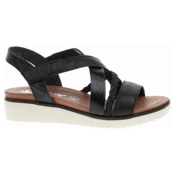 Rieker Sandalo Donna In Pelle Con Zeppa In Velcro V3773, Misura:39 Eu, Colore:Nero-image