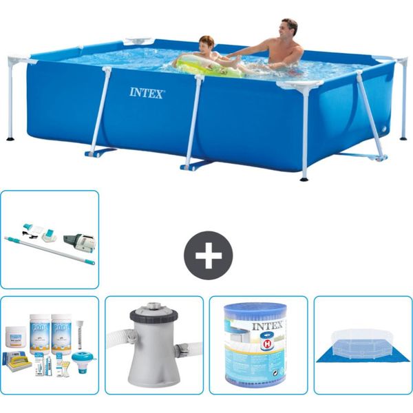 Piscina Intex Con Struttura Rettangolare - 260 X 160 X 65 Cm - Blu - Pacchetto Di Manutenzione Incluso - Pompa Filtro Per Piscina - Filtro - Copertura Del Terreno - Aspirapolvere-image