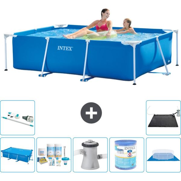 Piscina Intex Con Struttura Rettangolare - 220 X 150 X 60 Cm - Blu - Include Tenda Da Sole - Pacchetto Manutenzione - Pompa Filtro Per Piscina - Filtro - Telo Di Fondo - Aspirapolvere-image