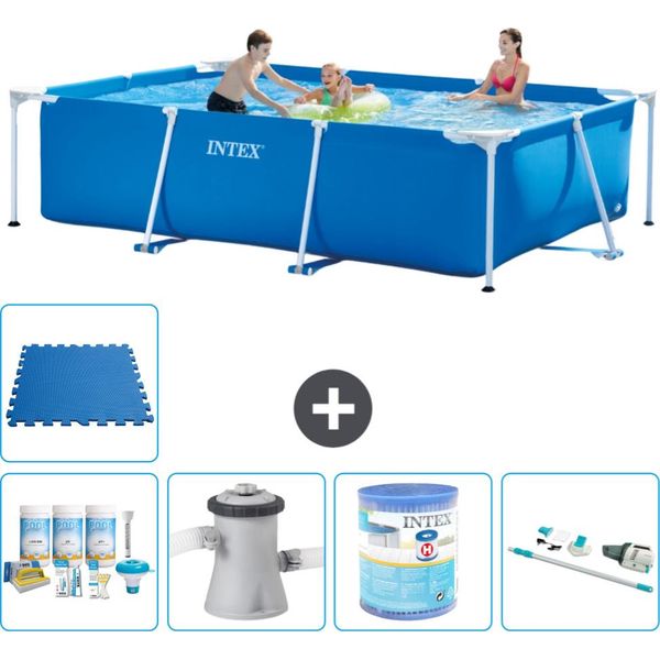 Piscina Intex Con Struttura Rettangolare - 300 X 200 X 75 Cm - Blu - Pacchetto Manutenzione Incluso - Pompa Filtro Per Piscina - Filtro - Aspirapolvere - Pavimento In Piastrelle-image