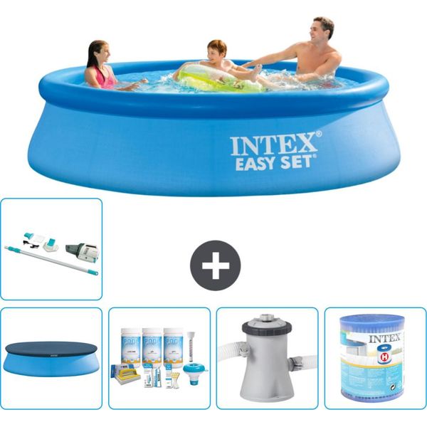 Piscina Gonfiabile Rotonda Intex Easy Set - 305 X 76 Cm - Blu - Include Copertura - Pacchetto Manutenzione - Pompa Filtro Per Piscina - Filtro - Aspirapolvere-image