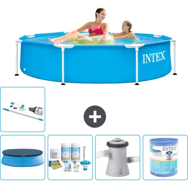 Piscina Intex Con Struttura Rotonda - 244 X 51 Cm - Blu - Include Copertura - Pacchetto Manutenzione - Pompa Filtro Per Piscina - Filtro - Aspirapolvere-image