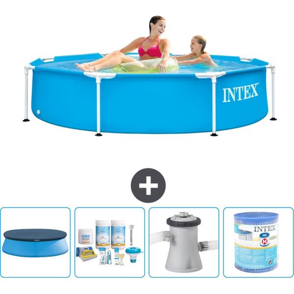 Piscina Intex Con Struttura Rotonda - 244 X 51 Cm - Blu - Include Copertura - Pacchetto Manutenzione - Pompa Filtro Per Piscina - Filtro-image