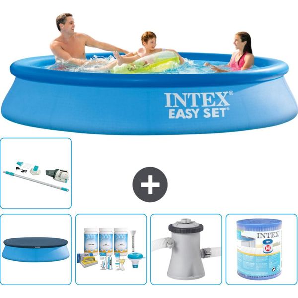 Piscina Gonfiabile Rotonda Intex Easy Set - 305 X 61 Cm - Blu - Include Copertura - Pacchetto Manutenzione - Pompa Filtro Per Piscina - Filtro - Aspirapolvere-image