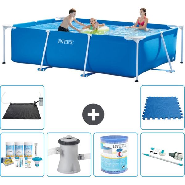 Piscina Intex Con Struttura Rettangolare - 300 X 200 X 75 Cm - Blu - Pacchetto Manutenzione Incluso - Pompa Filtro Per Piscina - Filtro - Aspirapolvere - Tappeto Solare - Piastrelle Per Pavimento-image