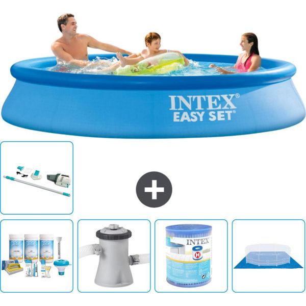 Piscina Gonfiabile Rotonda Intex Easy Set - 305 X 61 Cm - Blu - Pacchetto Manutenzione Incluso - Pompa Filtro Per Piscina - Filtro - Telo Di Fondo - Aspirapolvere-image
