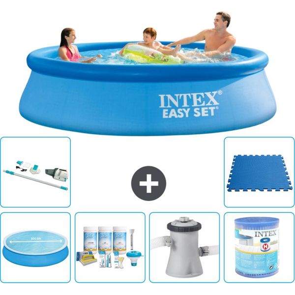 Piscina Gonfiabile Rotonda Easy Set Intex - 305 X 76 Cm - Blu - Include Tenda Da Sole - Pacchetto Manutenzione - Pompa Filtro Per Piscina - Filtro - Aspirapolvere - Piastrelle Per Pavimento-image