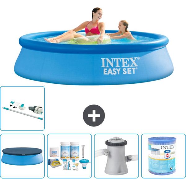 Piscina Gonfiabile Rotonda Intex Easy Set - 244 X 61 Cm - Blu - Include Copertura - Pacchetto Manutenzione - Pompa Filtro Per Piscina - Filtro - Aspirapolvere-image