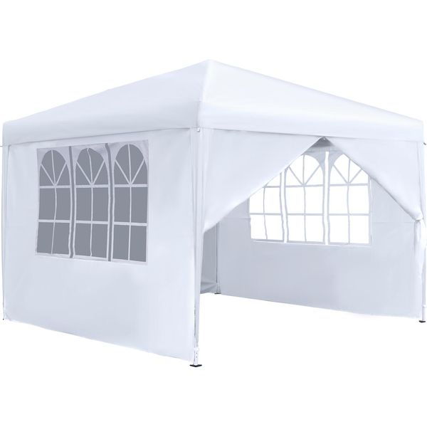 Sessamen-Lp Gazebo 3X3M Pieghevole - Gazebo Impermeabile Pieghevole Da Giardino Gazebo Per Feste Con 4 Pannelli Laterali, Protezione Uv, Bianco-image