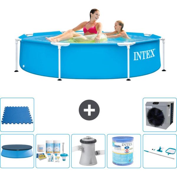 Piscina Intex Con Struttura Rotonda - 244 X 51 Cm - Blu - Include Copertura - Pacchetto Di Manutenzione - Pompa Filtro Per Piscina - Filtro - Kit Di Pulizia - Piastrelle Per Il Pavimento-image
