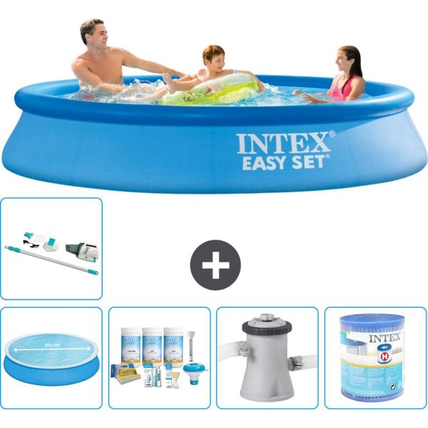 Piscina Gonfiabile Rotonda Easy Set Intex - 305 X 61 Cm - Blu - Include Tenda Da Sole - Pacchetto Manutenzione - Pompa Filtro Per Piscina - Filtro - Aspirapolvere-image