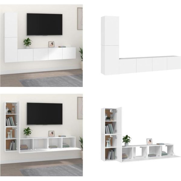 Vidaxl Set Di Mobili Tv 4 Pezzi In Legno Bianco - Set Di Mobili Tv - Mobile Tv - Mobile Tv - Porta Tv-image