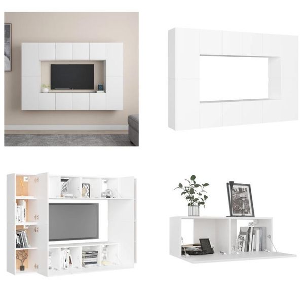 Vidaxl Set Di 8 Pezzi Per Mobile Tv In Legno Bianco - Mobile Tv - Mobile Tv - Mobile Hifi - Mobile Hifi-image