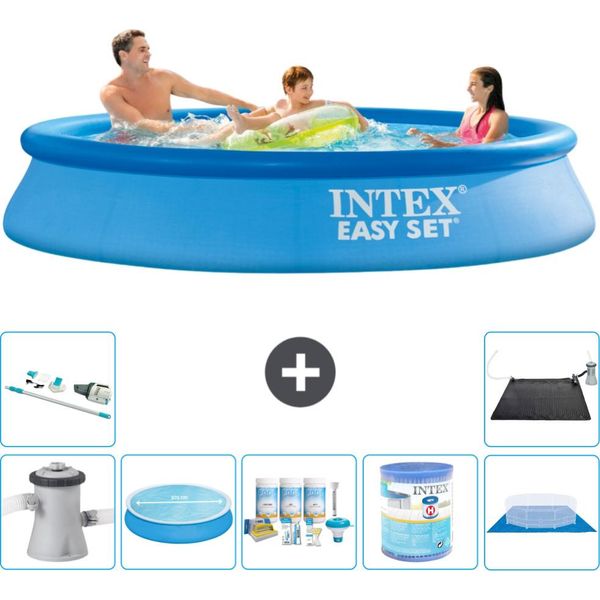 Piscina Gonfiabile Rotonda Intex Easy Set - 305 X 61 Cm - Blu - Incluso Tenda Con Pompa - Pacchetto Manutenzione - Filtro - Telo Di Fondo - Aspirapolvere - Tappeto Solare-image