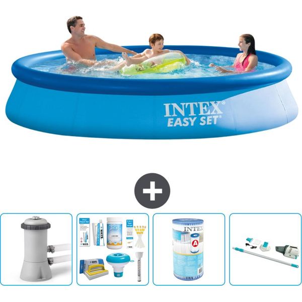Piscina Gonfiabile Rotonda Intex Easy Set - 366 X 76 Cm - Blu - Incluso Pacchetto Manutenzione Pompa - Filtro - Aspirapolvere-image