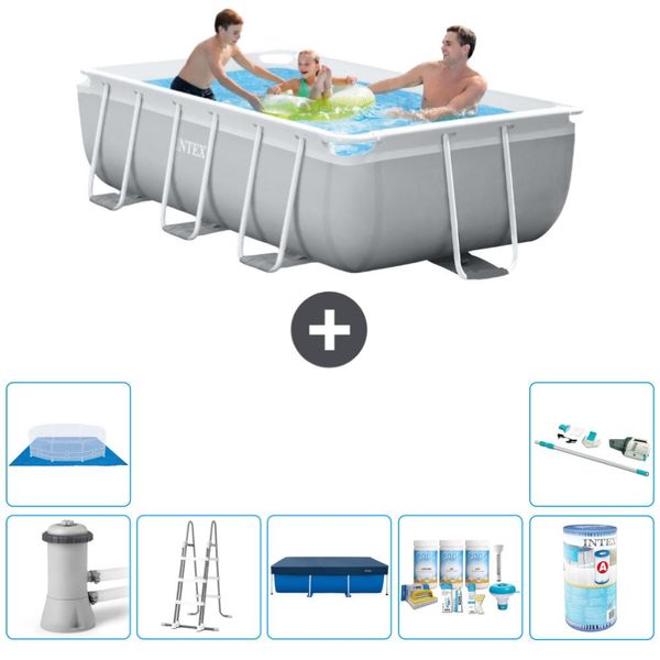Piscina Intex Con Struttura A Prisma Rettangolare - 300 X 175 X 80 Cm - Grigia - Inclusa Pompa - Copertura A Scaletta - Pacchetto Manutenzione - Filtro - Telo Di Fondo - Aspirapolvere-image