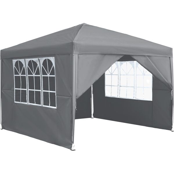 Sessamen-Lp Gazebo 3X3M Pieghevole - Tenda Da Giardino Gazebo Pieghevole Impermeabile Per Feste Con 4 Pannelli Laterali, Protezione Uv, Grigio-image