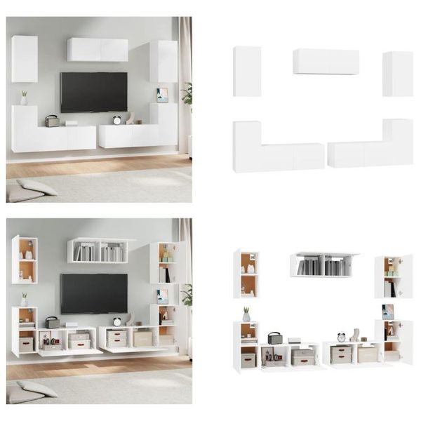Vidaxl Set Di Mobili Tv 7 Pezzi In Legno Bianco - Set Di Mobili Tv - Set Di Mobili Tv - Parete Attrezzata - Parete Attrezzata-image
