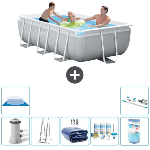 Piscina Intex Con Struttura A Prisma Rettangolare - 300 X 175 X 80 Cm - Grigio - Inclusa Pompa - Tenda A Scaletta - Pacchetto Manutenzione - Filtro - Telo Di Fondo - Aspirapolvere-image