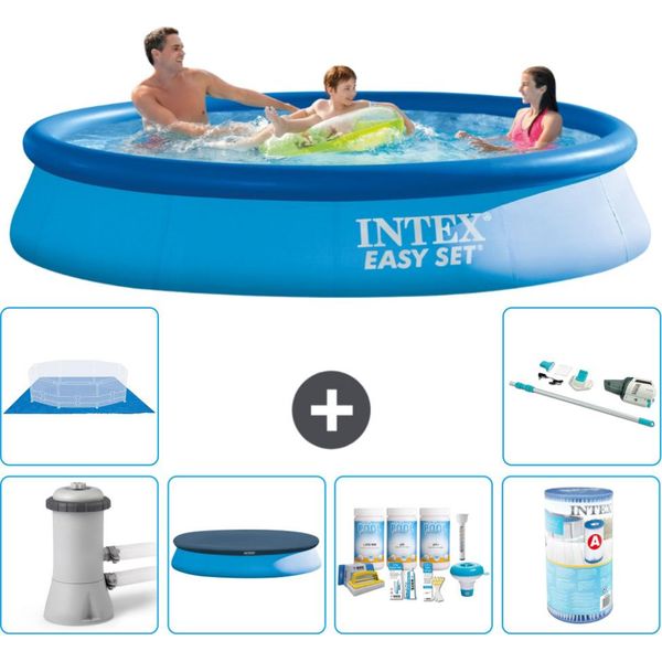 Piscina Gonfiabile Rotonda Easy Set Di Intex - 366 X 76 Cm - Blu - Inclusa Copertura Della Pompa - Pacchetto Di Manutenzione - Filtro - Telo Di Fondo - Aspirapolvere-image