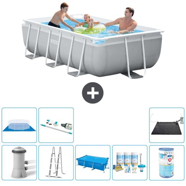 Piscina Intex Rettangolare Con Struttura A Prisma - 300 X 175 X 80 Cm - Grigio - Inclusa Pompa - Tenda A Scaletta - Pacchetto Manutenzione - Filtro - Telo Di Fondo - Aspirapolvere - Tappeto Solare-image