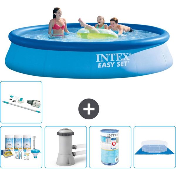 Piscina Gonfiabile Rotonda Intex Easy Set - 396 X 84 Cm - Blu - Pacchetto Manutenzione Incluso - Pompa Filtro Per Piscina - Filtro - Telo Di Fondo - Aspirapolvere-image