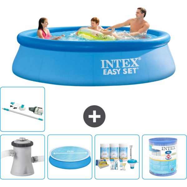Piscina Gonfiabile Rotonda Intex Easy Set - 305 X 76 Cm - Blu - Inclusa Pompa Tenda - Pacchetto Manutenzione - Filtro - Aspirapolvere-image