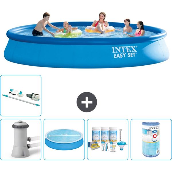 Piscina Gonfiabile Rotonda Intex Easy Set - 457 X 84 Cm - Blu - Inclusa Pompa Tenda - Pacchetto Manutenzione - Filtro - Aspirapolvere-image