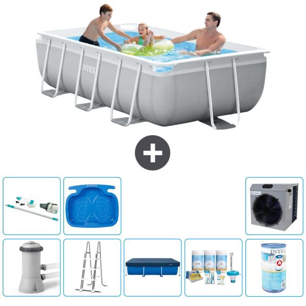 Piscina Intex Con Struttura A Prisma Rettangolare - 300 X 175 X 80 Cm - Grigio - Inclusa Pompa - Copertura A Scaletta - Pacchetto Manutenzione - Filtro - Aspirapolvere - Pediluvio - Pompa Di Calore-image