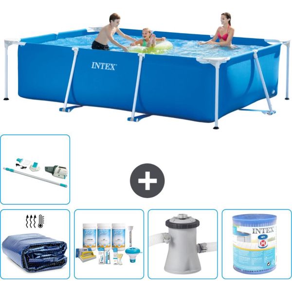 Piscina Intex Con Struttura Rettangolare - 300 X 200 X 75 Cm - Blu - Include Tenda Da Sole - Pacchetto Manutenzione - Pompa Filtro Per Piscina - Filtro - Hoover-image