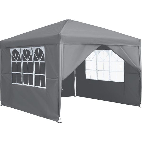 Sessamen-Lp Gazebo 3X3M Pieghevole - Gazebo Pieghevole Da Giardino Gazebo Per Feste Con 4 Pannelli Laterali, Impermeabile, Protezione Uv Per Feste, Matrimoni E Picnic, Grigio-image