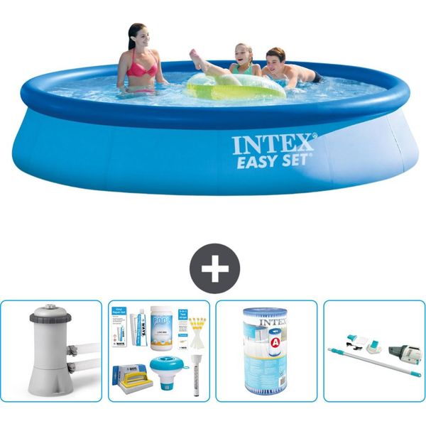 Piscina Gonfiabile Rotonda Easy Set Intex - 396 X 84 Cm - Blu - Incluso Pacchetto Manutenzione Pompa - Filtro - Aspirapolvere-image