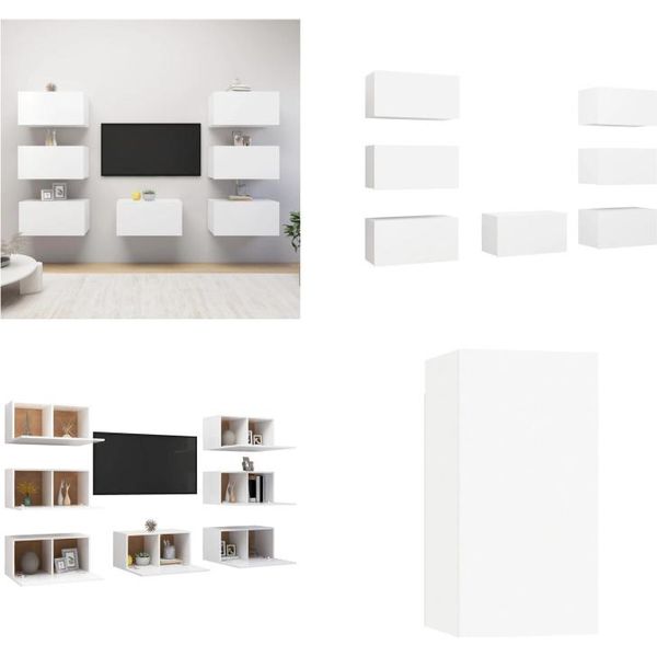 Vidaxl Mobili Tv 7 Pz. Bianco 30,5X30X60 Cm Materiale A Base Di Legno - Mobiletto Tv - Mobiletti Tv - Mobiletti Tv Sospesi - Mobiletti Tv Sospesi-image