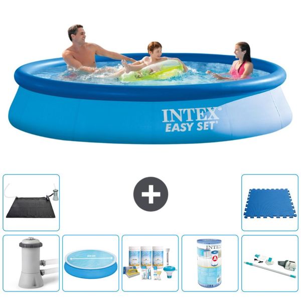 Piscina Gonfiabile Rotonda Intex Easy Set - 366 X 76 Cm - Blu - Incluso Tenda Con Pompa - Pacchetto Manutenzione - Filtro - Aspirapolvere - Tappetino Solare - Pavimento In Piastrelle-image