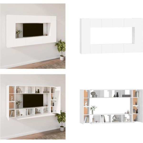 Vidaxl Set Di Mobili Tv 8 Pezzi In Legno Bianco - Set Di Mobili Tv - Set Di Mobili Tv - Parete Attrezzata - Parete Attrezzata-image