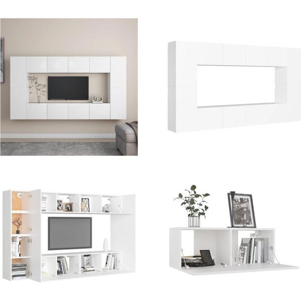 Vidaxl Set Di 8 Pezzi Per Mobile Tv In Legno Bianco - Mobile Tv - Mobile Tv - Mobile Hifi - Mobile Hifi-image