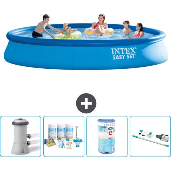 Piscina Gonfiabile Rotonda Intex Easy Set - 457 X 84 Cm - Blu - Incluso Pacchetto Manutenzione Pompa - Filtro - Aspirapolvere-image