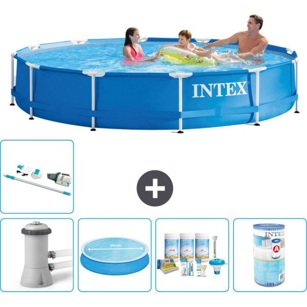 Piscina Intex A Struttura Rotonda - 366 X 76 Cm - Blu - Inclusa Pompa Tenda - Pacchetto Manutenzione - Filtro - Aspirapolvere-image