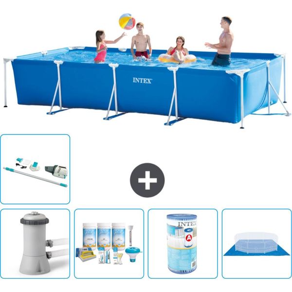 Piscina Intex Con Struttura Rettangolare - 450 X 220 X 84 Cm - Blu - Incluso Pacchetto Manutenzione Pompa - Filtro - Telo Di Fondo - Aspirapolvere-image
