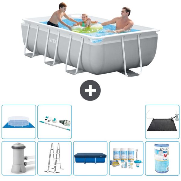 Piscina Intex Con Struttura A Prisma Rettangolare - 300 X 175 X 80 Cm - Grigio - Inclusa Pompa - Copertura A Scaletta - Pacchetto Manutenzione - Filtro - Telo Di Fondo - Aspirapolvere - Tappeto Solare-image