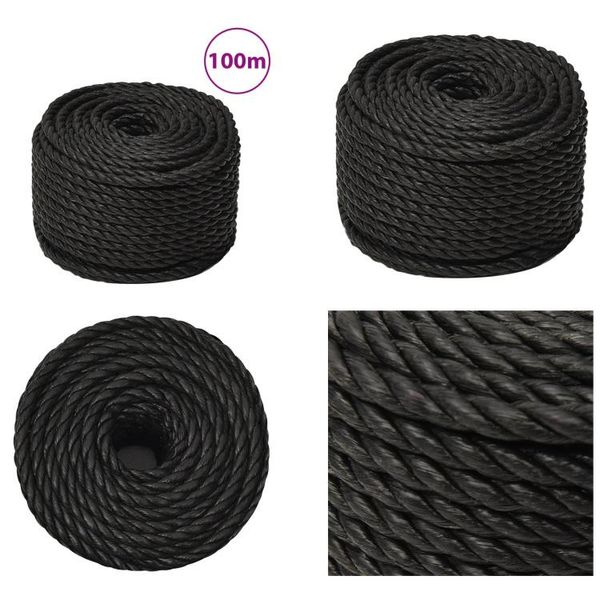 Vidaxl Corda Da Lavoro Nera 20 Mm 100 M In Polipropilene - Corda - Corde - Corda Ritorta - Corda Ritorta-image