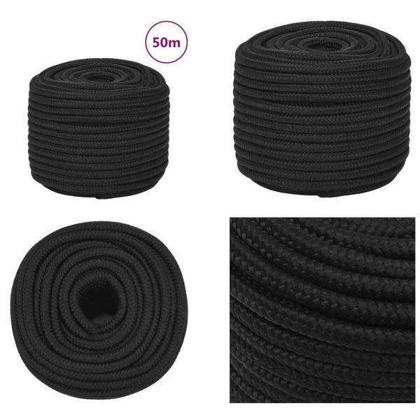 Vidaxl Corda Da Barca Nera 12 Mm 50 M Polipropilene - Corda Da Barca - Corda Da Barca Intrecciata - Corda Per Ancore-image