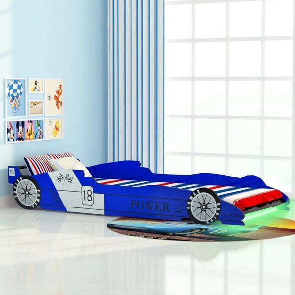 Vidaxl Letto Per Bambini Con Led In Design Auto Da Corsa 90 X 200 Cm Blu - Letto Per Bambini - Letti Per Bambini - Letto - Letti-image