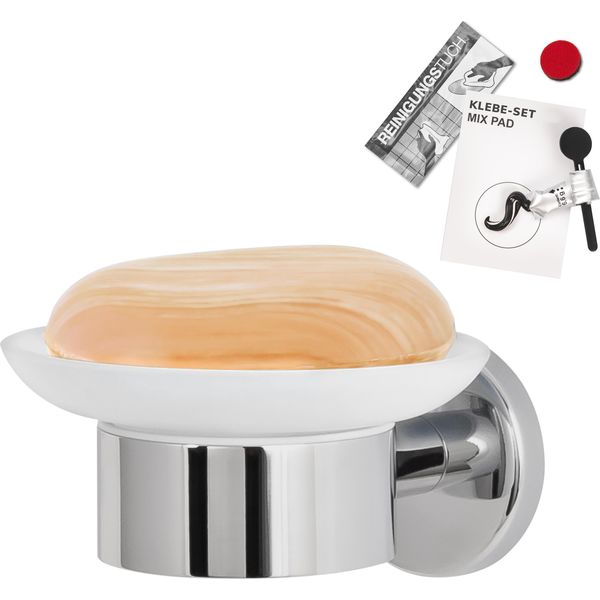 Bremermann Serie Bagno Lucente - Portasapone, Portasapone Incluso Set Di Adesivi In Vetro E Acciaio Inox, Cromato-image